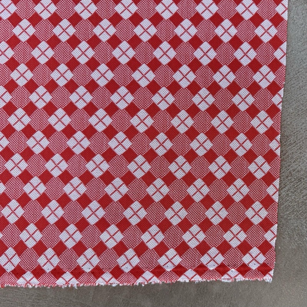 VTG Fabric 1970s 70s Red‎ White Gingham Stretch Polyester Knit 61"x131" 3.5+yds